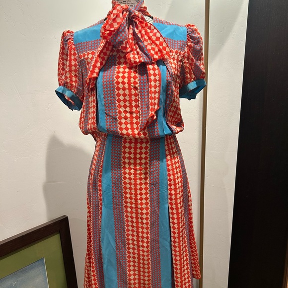 Anna Sui Dresses & Skirts - Anna Sui- Vintage Red and Blue Geometric Dress